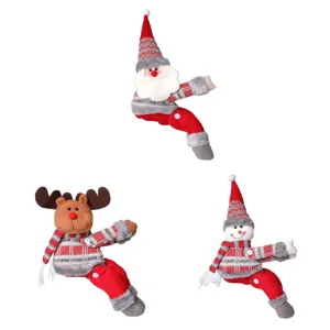 Christmas curtain buckle plush doll decoration, cute Santa reindeer snowman design for holiday home.