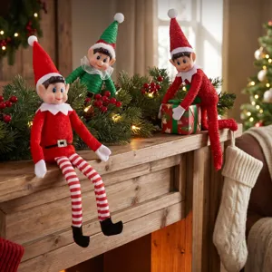 Sitzende Weihnachts精灵 Puppe Ornamente Feiertag Heimdekoration Plüschtier Festliche Regaldekoration Elfenfiguren