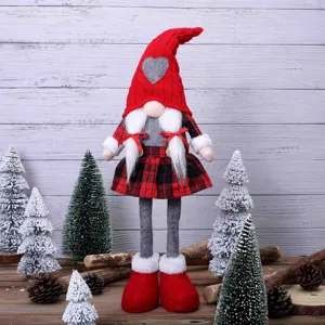 Muñeco de peluche de gnomo de Navidad decoración festiva con sombrero rojo y falda