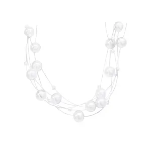 Elegante meerlaagse zwevende parelketting op onzichtbare draad, chique sleutelbeenketting.