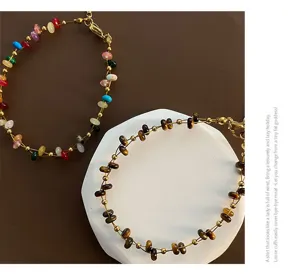 Stile francese pietra naturale perline filo avvolto catena elegante collana minimalista gioielli
