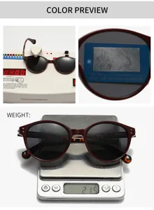 Lunettes de soleil rondes polarisées classiques pour homme et femme, léger 21.5g UV protection.