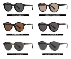 Détails des lunettes de soleil polarisées rondes avec différentes options de couleurs.