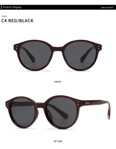 Vue detaillee de lunettes de soleil polarisantes rondes elegantes pour hommes et femmes, UV.