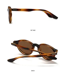 Vue détaillée de lunettes de soleil polarisées rondes classiques avec verres marron.