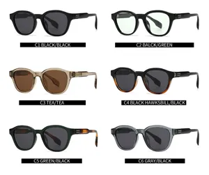 Gedetailleerd overzicht van trendy ronde zonnebrillen met UV-bescherming en metalen accenten.