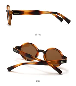Lunettes de soleil polarisées rondes écaille vintage avec monture épaisse et détails.