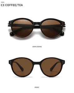 Lunettes de soleil rondes polarisées homme femme monture noire verres marron anti-UV