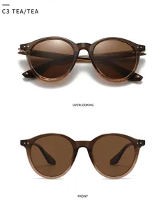 Lunettes de soleil polarisées rondes pour homme et femme, monture marron et anti-UV.