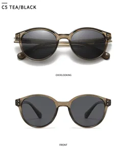 Lunettes de soleil polarisées rondes classiques pour hommes et femmes, élégante monture marron.