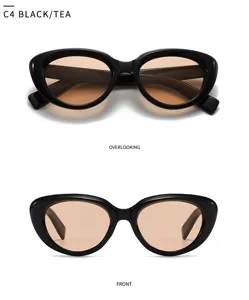 Fashion cat eye sunglasses with black frame and tea lens for trendy street style wear.