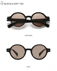 Lunettes de soleil rondes polarisées classiques homme femme, monture noire, verres thé clair.