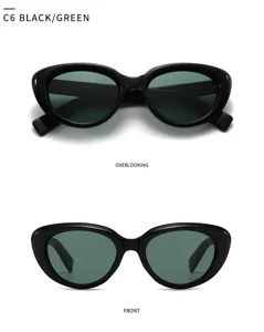 Cross-border fashion black cat-eye sunglasses for women and men, trendy green lens eyewear.