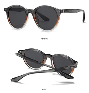 Lunettes de soleil rondes unisexe avec monture dégradée gris marron protection UV