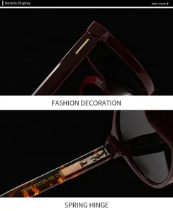 Vue détaillée des lunettes de soleil montrant la charnière à ressort et les spécifications.