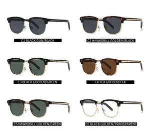 Retro half-frame browline sunglasses for men and women, stylish UV400 outdoor eyewear.