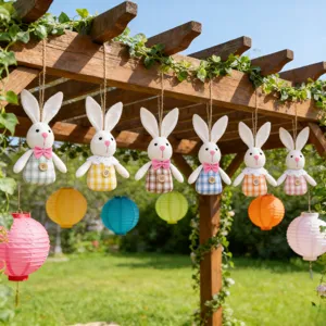Decoración colgante de conejo de peluche de Pascua, lindo muñeco de conejo para jardín.