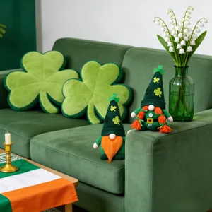St. Patrick's Day gnome couple plush dolls with green shamrock knit hat holiday party decor.