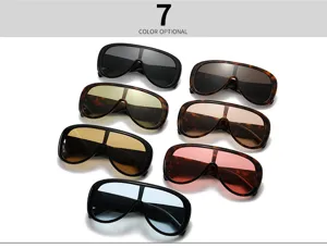 Detailed view of trendy oversized shield sunglasses in seven color options, perfect for daily wear.