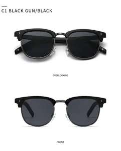 Retro browline half-frame sunglasses for men and women, cool outdoor UV400 protection.