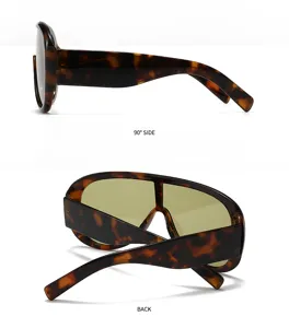 Tortoise shell aviator sunglasses with wide temples and one piece shield lens for women.