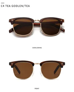 Retro semi-rimless browline sunglasses for men and women, stylish UV400 shades.