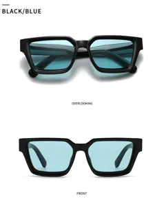 Occhiali da sole quadrati con montatura nera chic e lenti blu per un look stiloso.