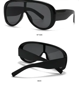 Black oversized shield sunglasses one-piece lens windproof goggles sun visor detail view