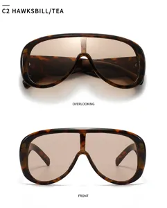 Oversized one-piece pilot sunglasses for women men, wide frame fashion sun glasses detail view.