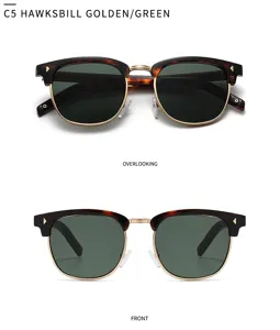 Vintage browline sunglasses for men and women, stylish tortoise and gold frame with UV400.