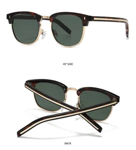 Retro browline sunglasses for men and women, tortoiseshell metal frame, UV400 outdoor.