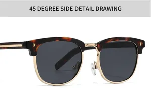 Vintage browline sunglasses with tortoise frame and gold metal for outdoor wear. Detail view.