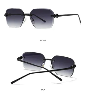 Lunettes de soleil carrées sans monture dégradées élégantes avec branches décorées.