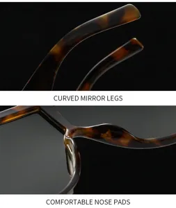 Close-up detail of tortoiseshell oversized pilot sunglasses featuring curved legs and nose pads.