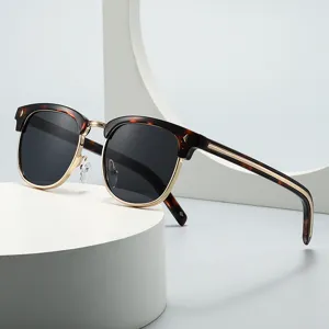 Vintage Browline Semi Rimless Sunglasses For Men Women Cool Trendy UV400 Outdoor Shading Classic Metal Plastic Spliced Sun Glasses