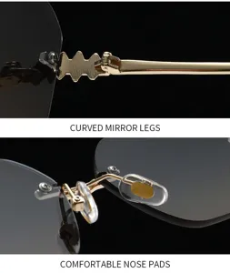 Lunettes de soleil carrées sans monture détail branches épines dorées luxe 9838