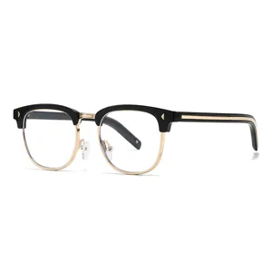 Retro half-frame browline glasses for men and women trendy vintage optical eyewear UV400