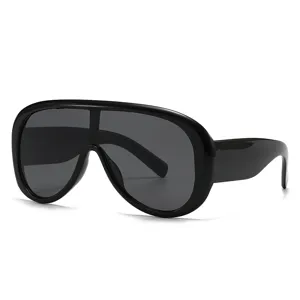 Oversized shield sunglasses for women men, wide frame one-piece black fashion sun glasses main.