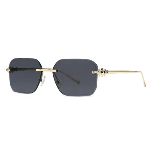 Lunettes de soleil carrées sans monture femmes luxe or pointes branches chic mode UV400