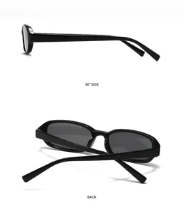 Detailansicht der retro schmalen quadratischen Sonnenbrille, minimalistisches Design.