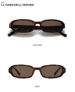 Retro schmale eckige Sonnenbrille, braune Gläser, kleine rechteckige Vintage Sonnenbrille chic.