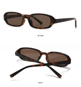 Retro schmale rechteckige Sonnenbrille Schildpattgestell braune Gläser 90er Vintage Mode Brille