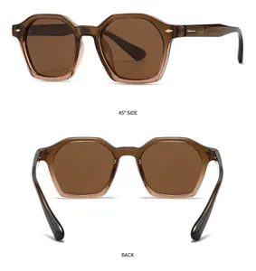 Κομψά πολυγωνικά γυαλιά ηλίου polarized για άνδρες και γυναίκες με καφέ σκελετό.