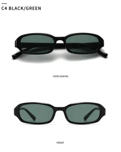 Retro schmale Sonnenbrille, minimalistischer schwarzer Rahmen, kleine rechteckige Mode B.