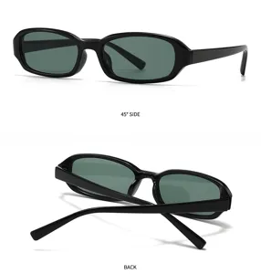 Retro schmale rechteckige Sonnenbrille mit schwarzem Gestell und dunklen Gläsern chic.