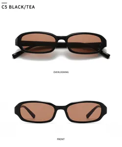 Retro schmale quadratische Sonnenbrille schwarzer Rahmen braune Gläser Vintage Brille