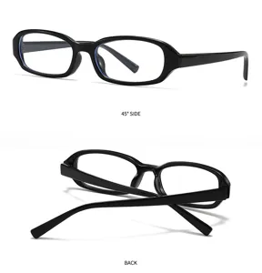 Retro schmale eckige Sonnenbrille Detailansicht, minimalistisches schwarzes Gestell eckig.