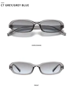 Retro schmale rechteckige Sonnenbrille mit grauen Verlaufsgläsern in stilvollem C7 Grau.