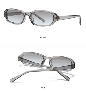Retro schmale rechteckige Sonnenbrille mit Farbverlauf Glaesern, stilvoller grauer Rahmen.
