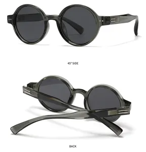 Lunettes de soleil polarisées rondes classiques pour hommes et femmes avec monture grise.